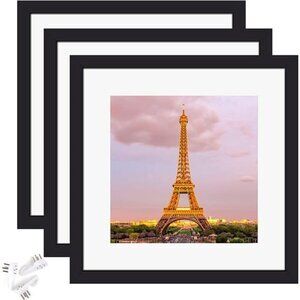 12x12 Picture Frame Set of 3, Display Pictures 8x8 with Mat or 12x12 Without Mat